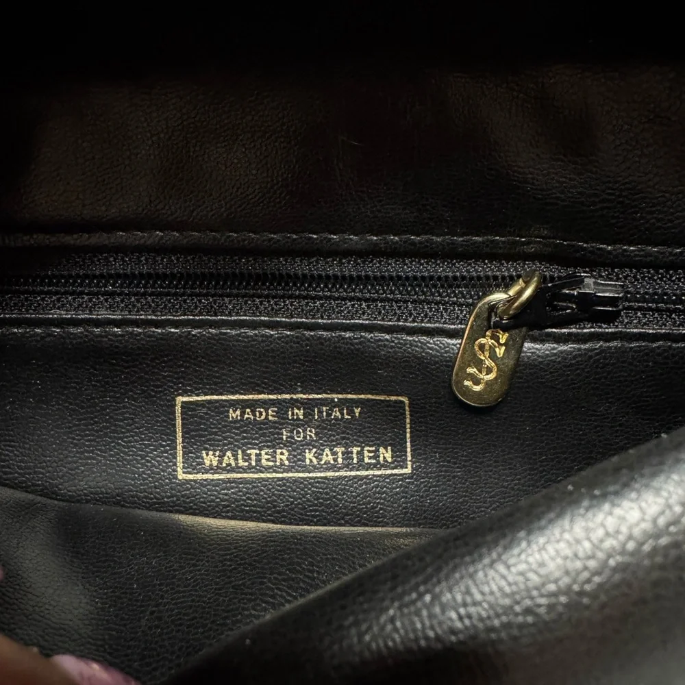 VTG Walter Katten Black Leather Intrecciato Woven Shoulder Bag Clutch Patent - Picture 11 of 11